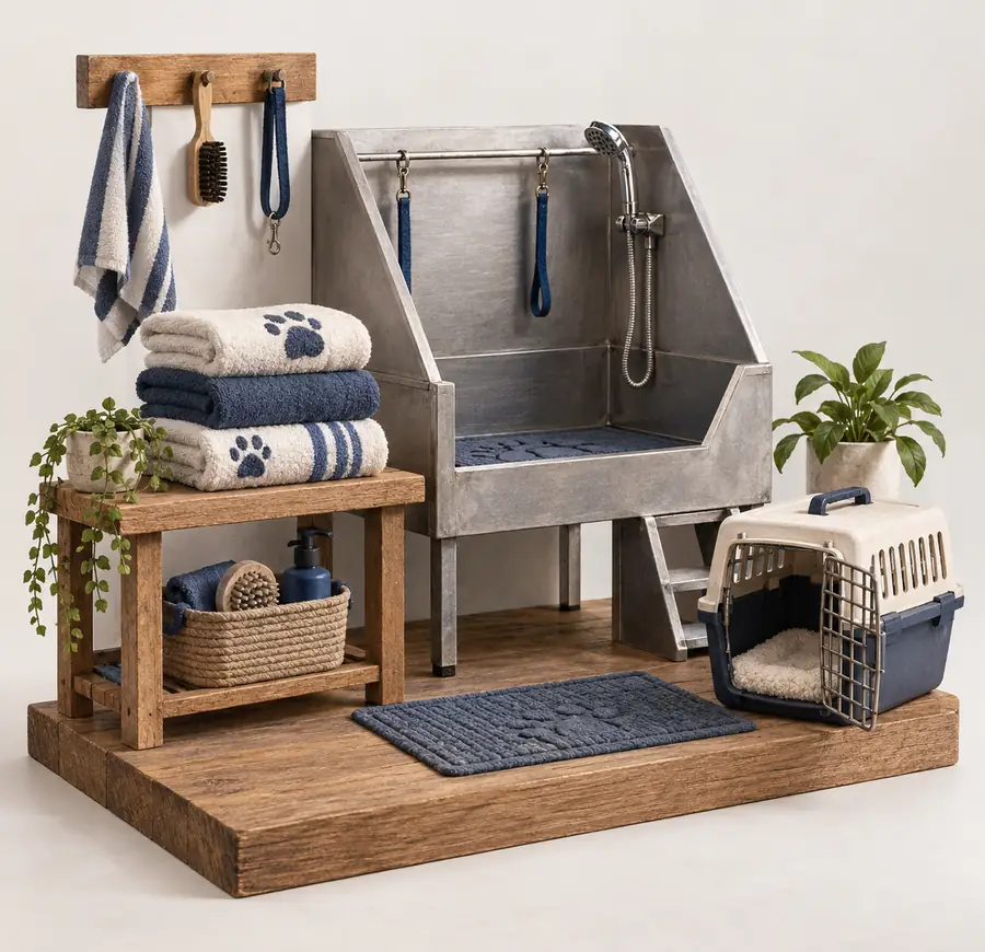 Illustration of pet care businesses equipment and workspace